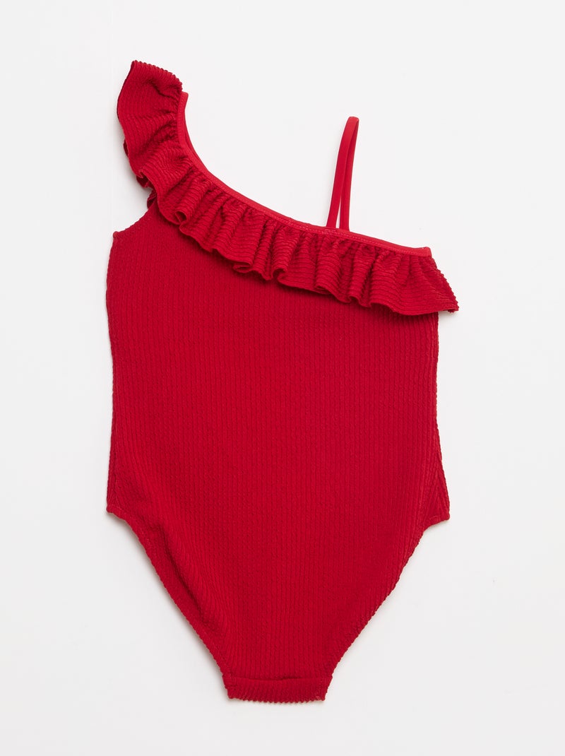 Fato de banho de 1 peça com alças num ombro e folhos Vermelho - Kiabi