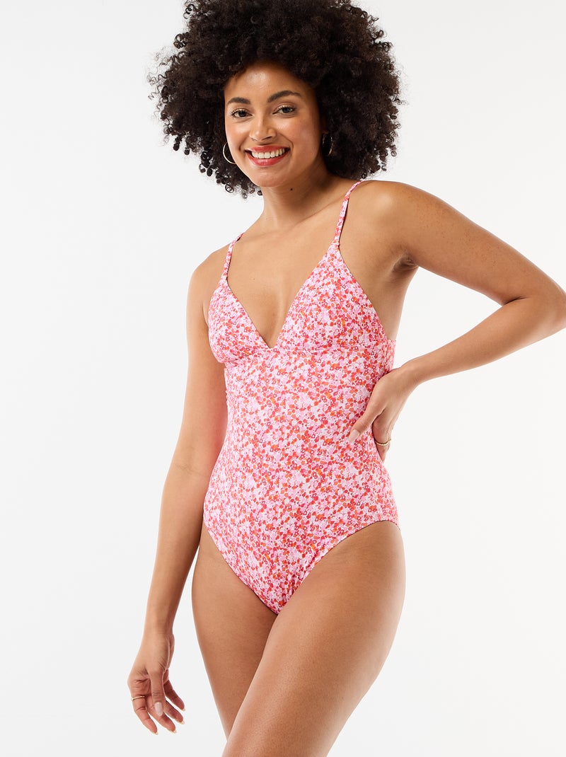 Fato de banho de 1 peça com estampado floral Rosa - Kiabi