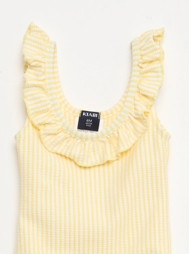 Fato de banho de 1 peça com folhos Amarelo - Kiabi