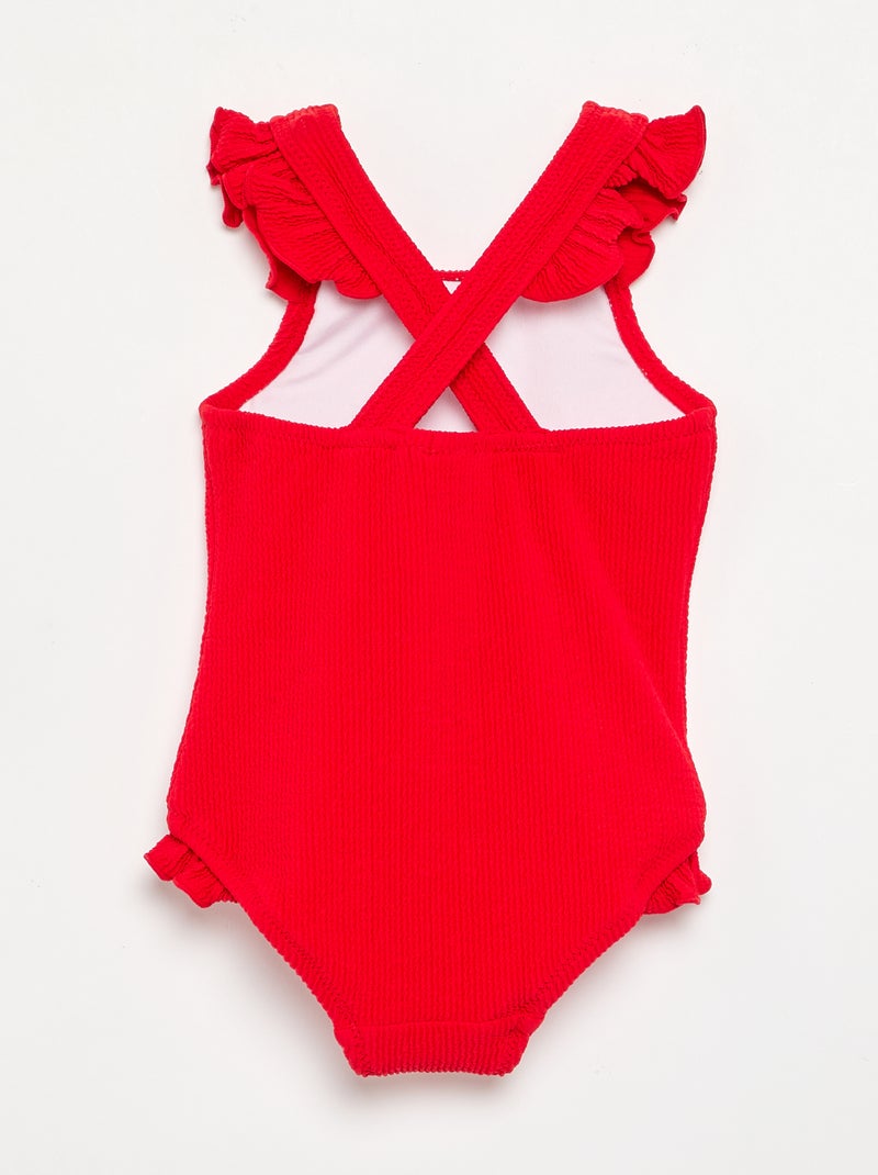 Fato de banho de 1 peça com folhos Vermelho - Kiabi