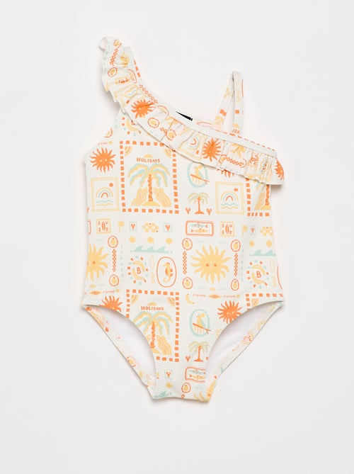 Fato de banho de 1 peça com gola com folhos - Kiabi