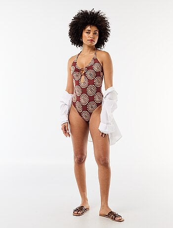 Fato de banho de 1 peça estampado com decote fantasia