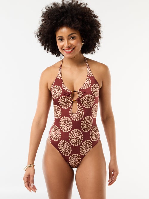 Fato de banho de 1 peça estampado com decote fantasia - Kiabi