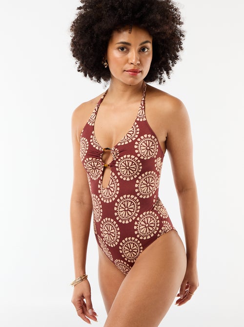 Fato de banho de 1 peça estampado com decote fantasia - Kiabi