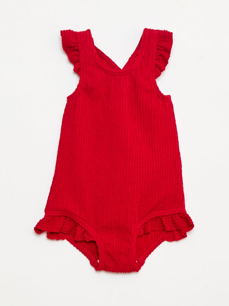 Fato de banho de malha liso Vermelho - Kiabi