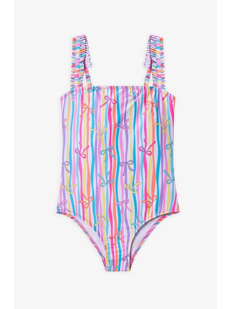Fato de banho de menina com padrão ribbon kurdela penti Azul-céu - Kiabi