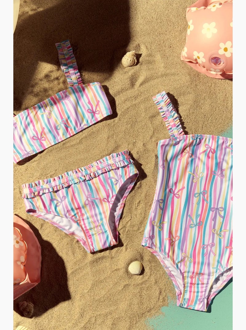 Fato de banho de menina com padrão ribbon kurdela penti Azul-céu - Kiabi
