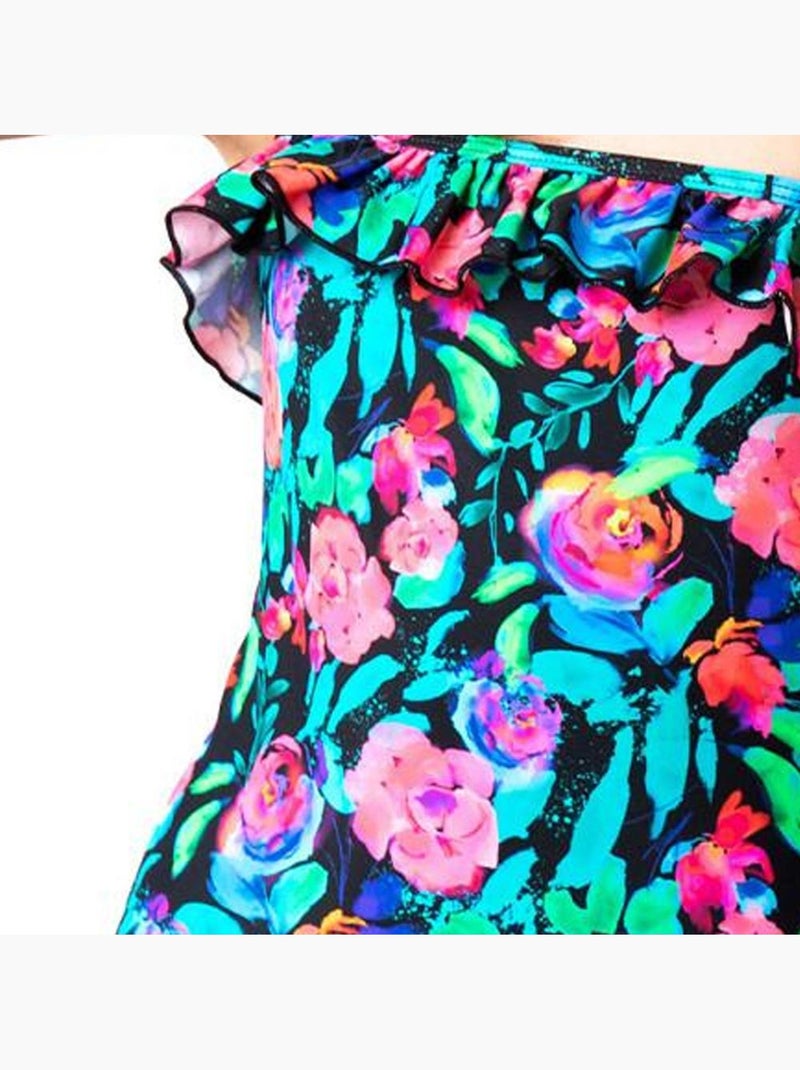 Fato de Banho de Uma Peça para Menina Sun Project com Padrão Floral Rosa e Preto Preto - Kiabi