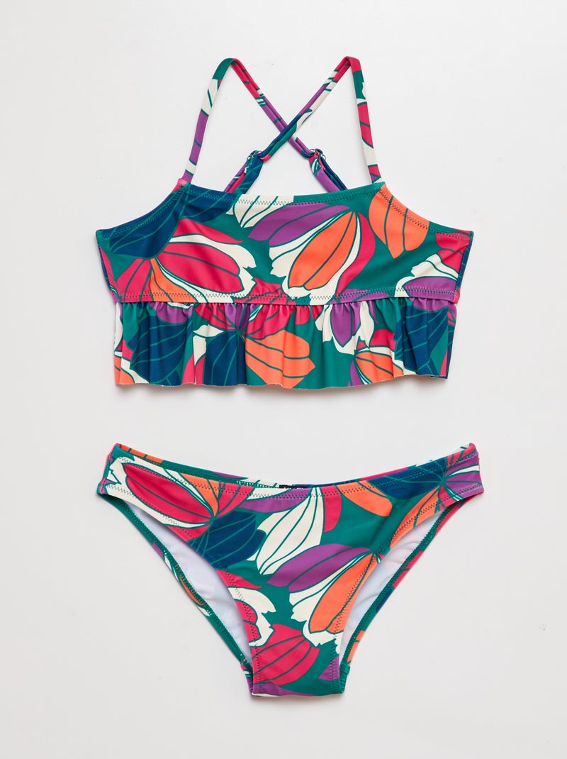 Fato de banho estampado e com folhos - 2 peças VERDE - Kiabi
