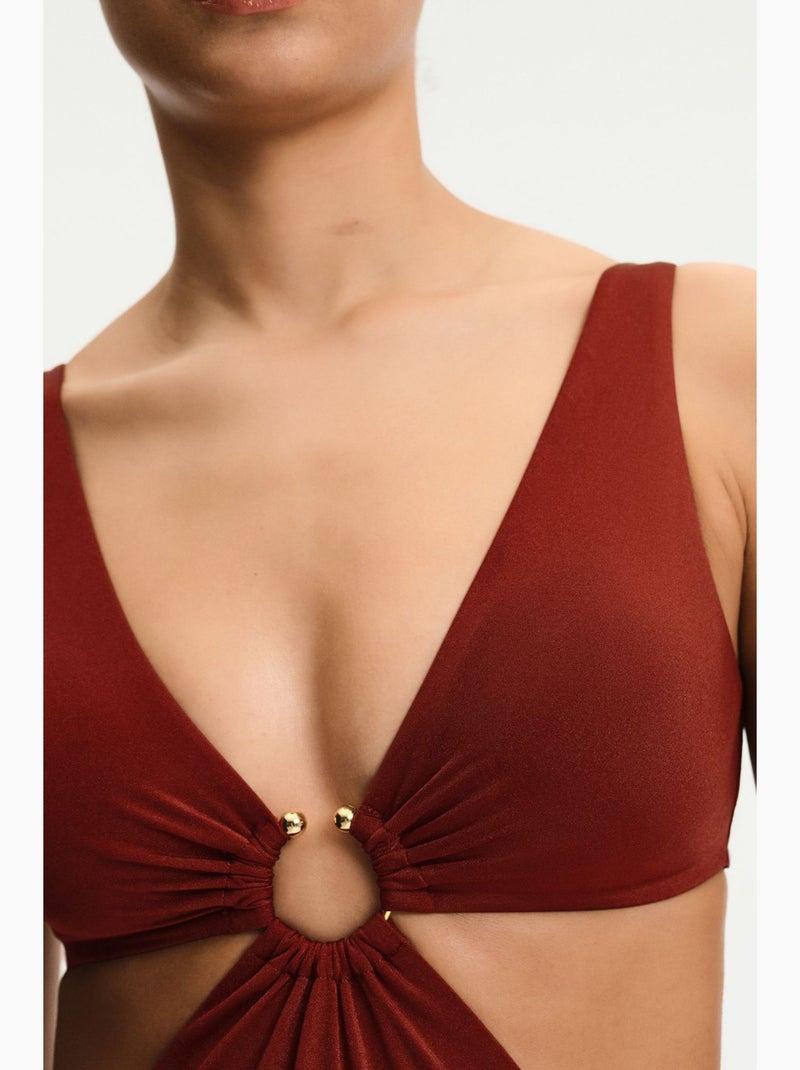 Fato de banho feminino erica brilhante penti Vermelho bordô - Kiabi
