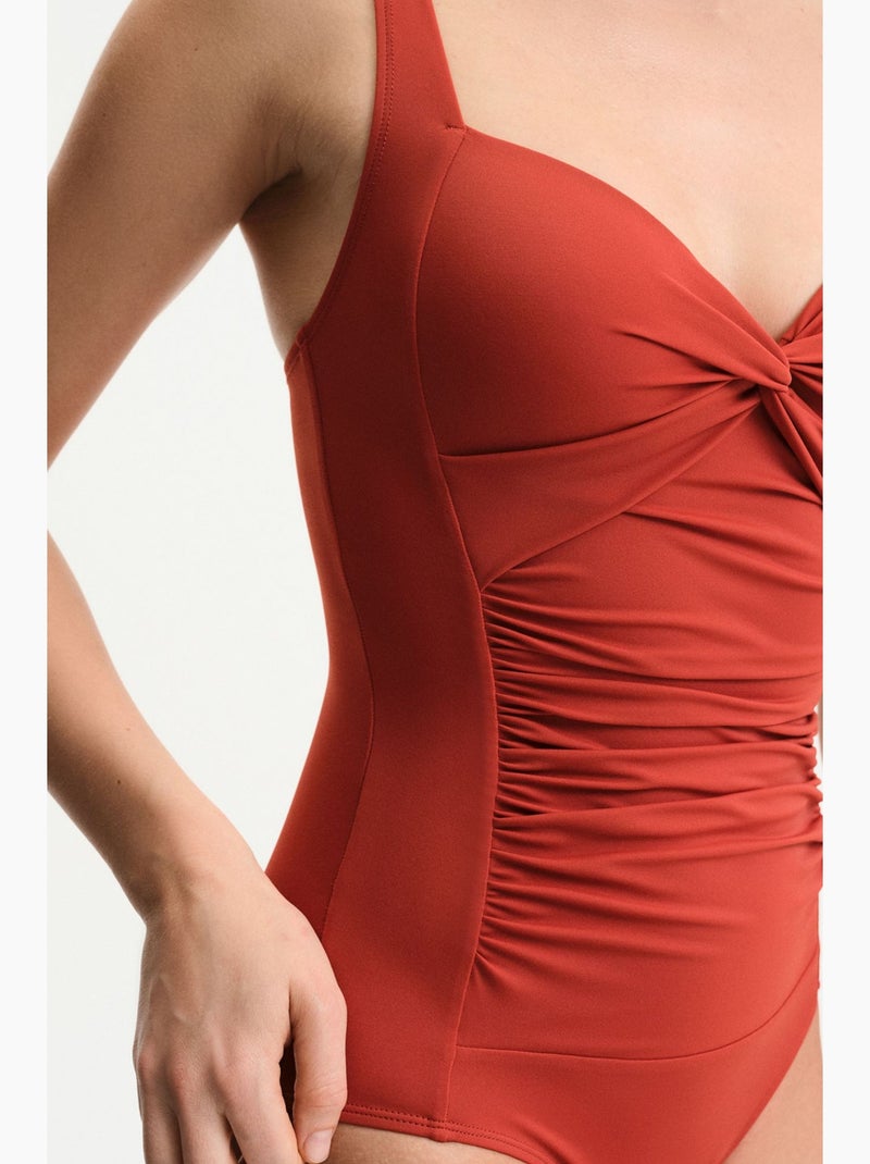 Fato de banho feminino franzido penti Terracota - Kiabi