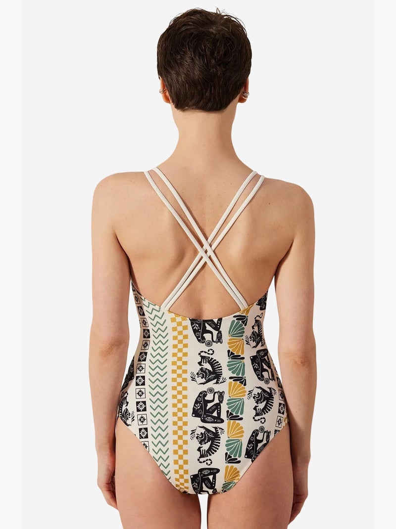 Fato de banho feminino rita makromeli penti Branco / Preto / Verde - Kiabi
