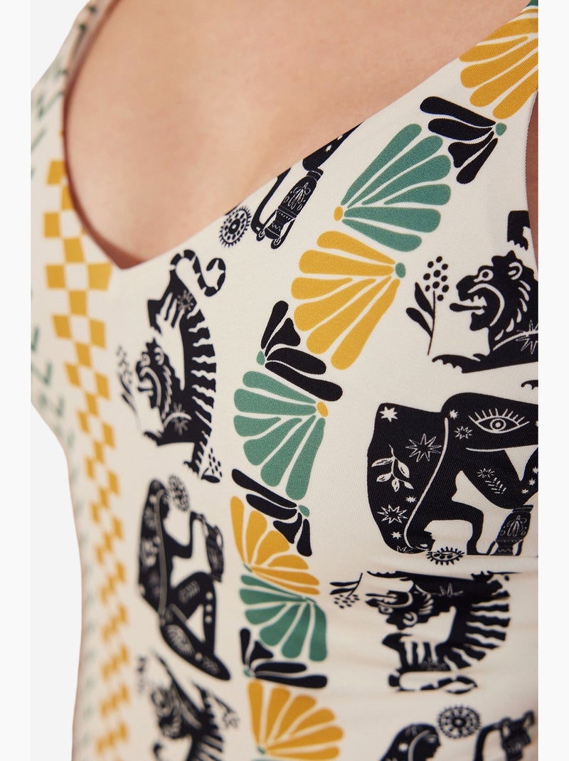 Fato de banho feminino rita makromeli penti Branco / Preto / Verde - Kiabi