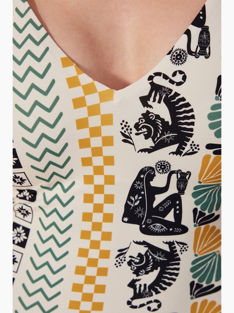 Fato de banho feminino rita makromeli penti Branco / Preto / Verde - Kiabi