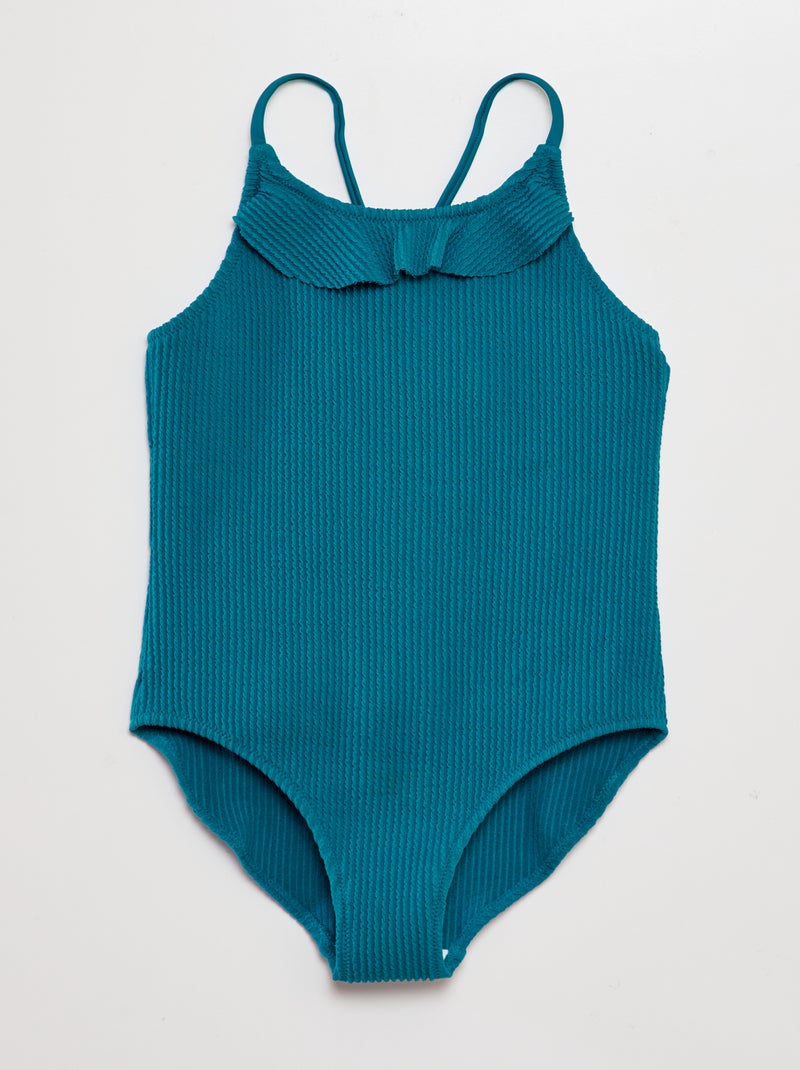 Fato de banho inteiro com folhos Azul - Kiabi