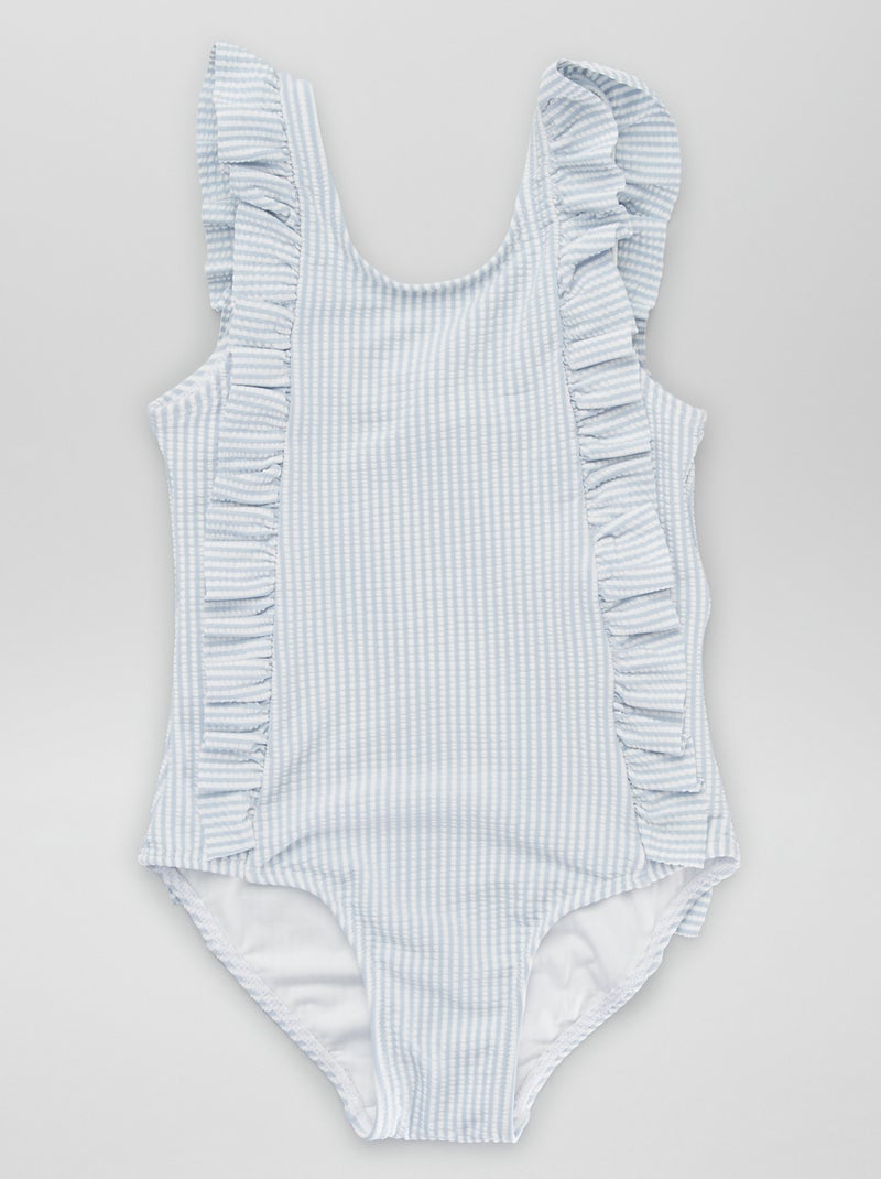 Fato de banho inteiro de malha texturada às riscas Azul/ Branco - Kiabi