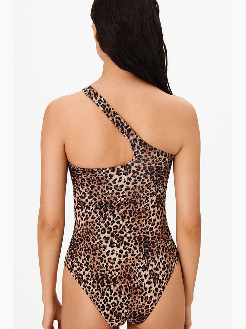 Fato de banho leo de um ombro com padrão de leopardo penti Camelo - Kiabi