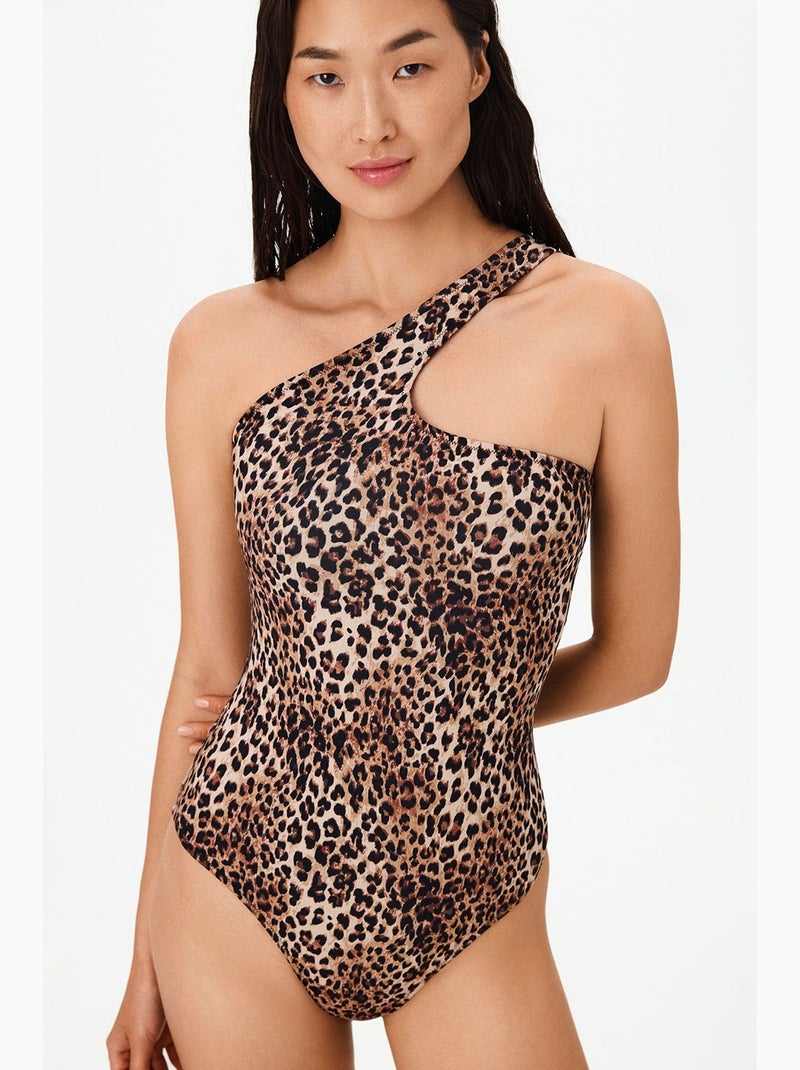 Fato de banho leo de um ombro com padrão de leopardo penti Camelo - Kiabi