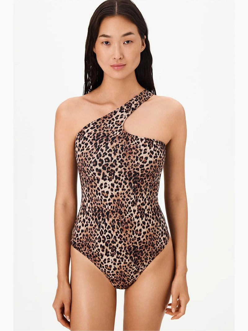 Fato de banho leo de um ombro com padrão de leopardo penti Camelo - Kiabi