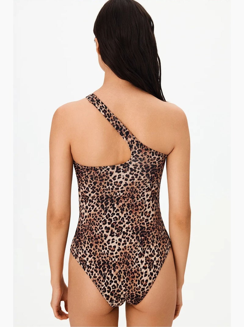 Fato de banho leo de um ombro com padrão de leopardo penti Camelo - Kiabi
