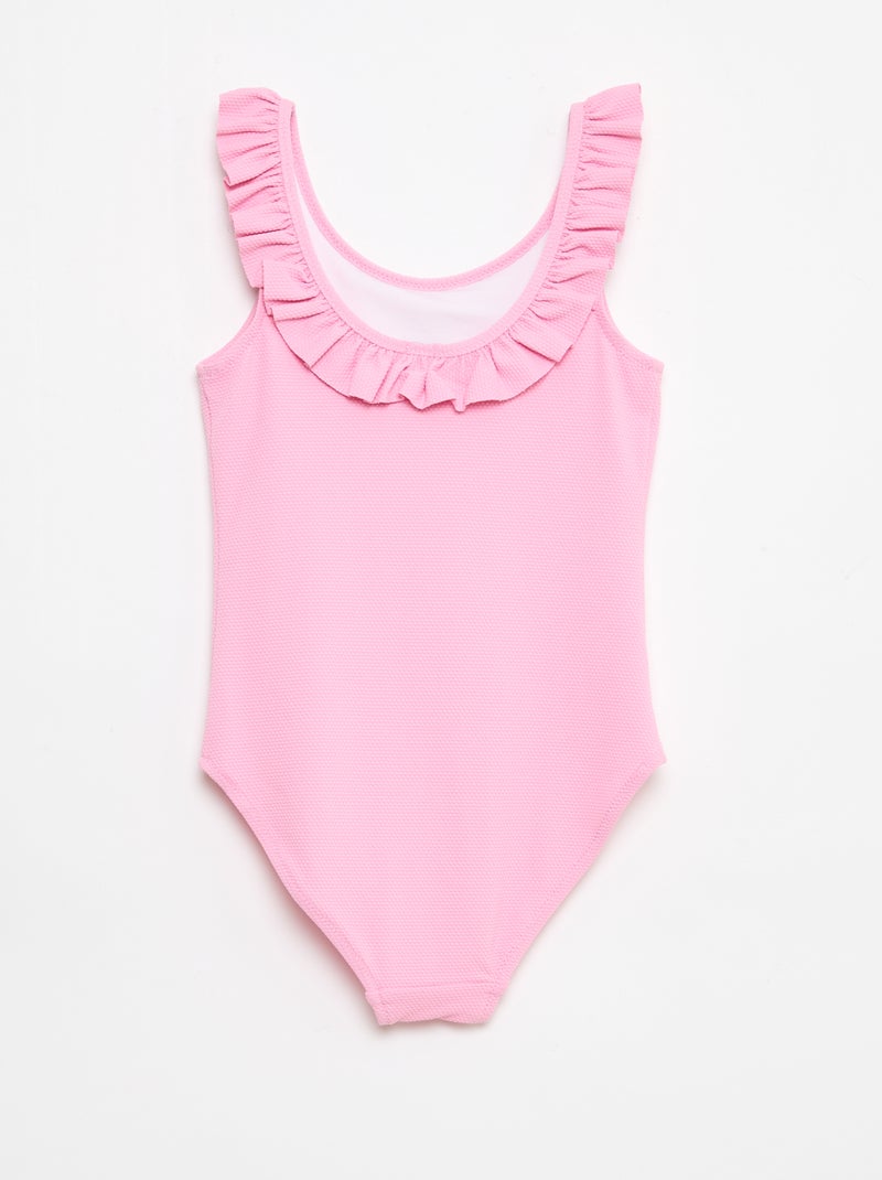 Fato de banho liso com folhos Rosa - Kiabi