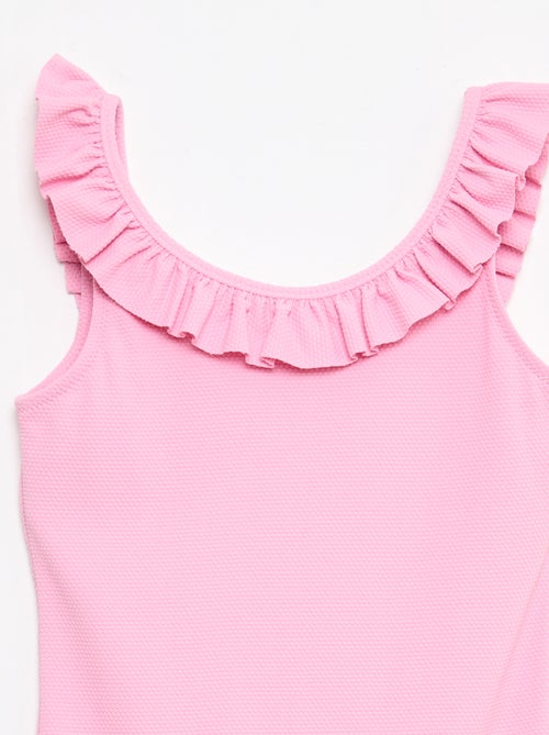 Fato de banho liso com folhos - Kiabi