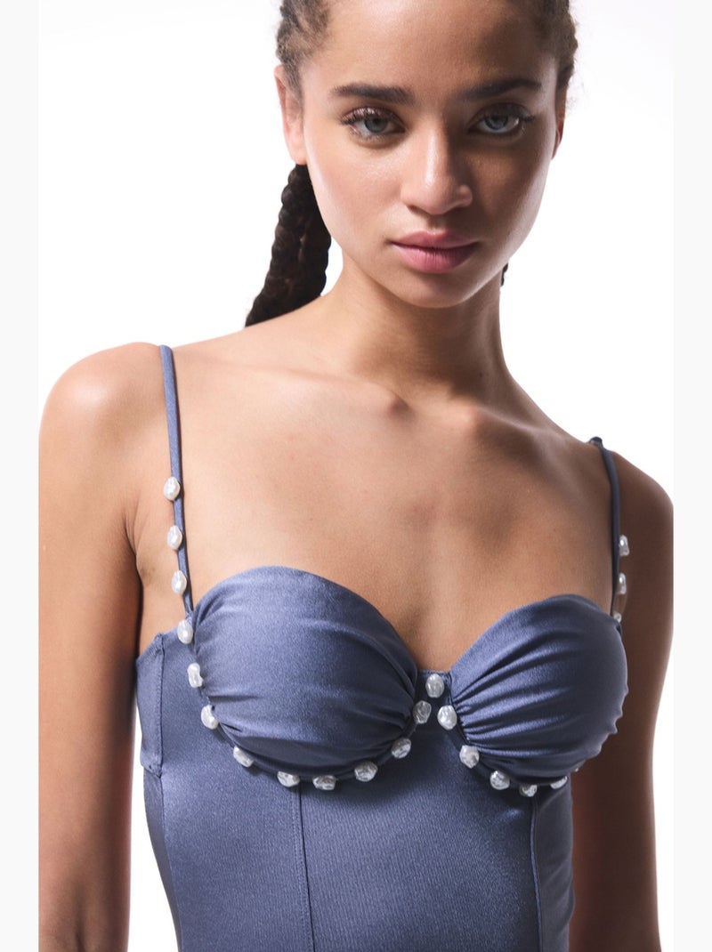 Fato de banho seashell com contas penti Azul-céu - Kiabi