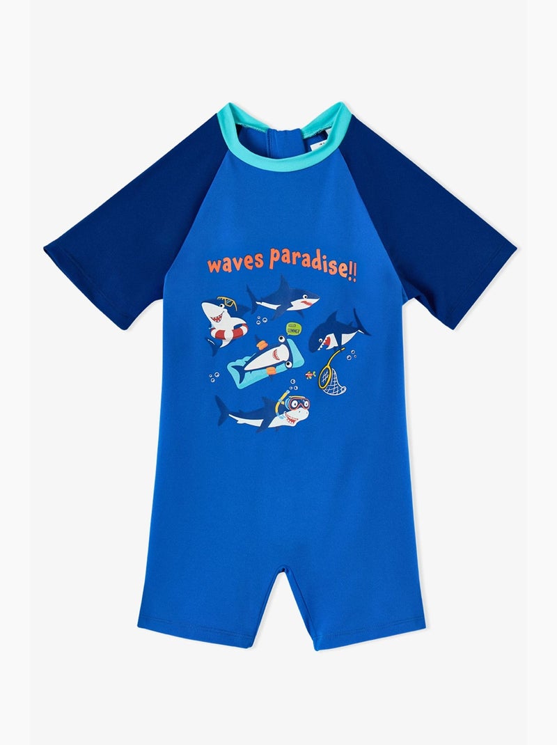 Fato de banho slip de menino circus com estampado de tubarão penti Azul-cobalto - Kiabi