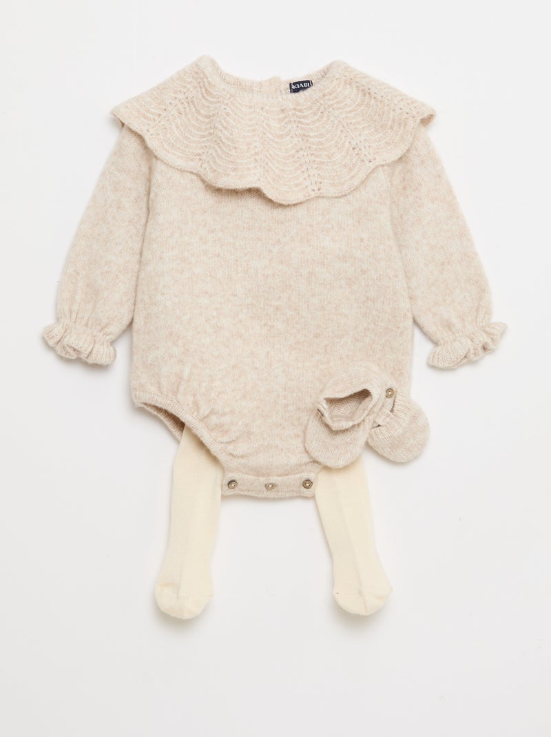 Fato de Macaco em Malha Tricot Bege - Kiabi