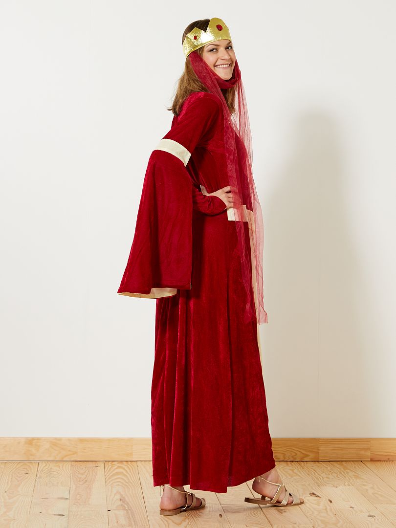 Vestido com capa princesa medieval vermelho e dourado - Princesa