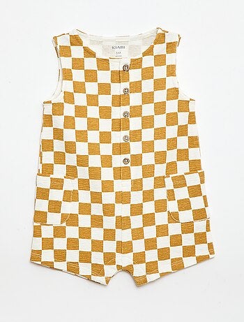 Fato-macaco de bebé em baby Terry xadrez