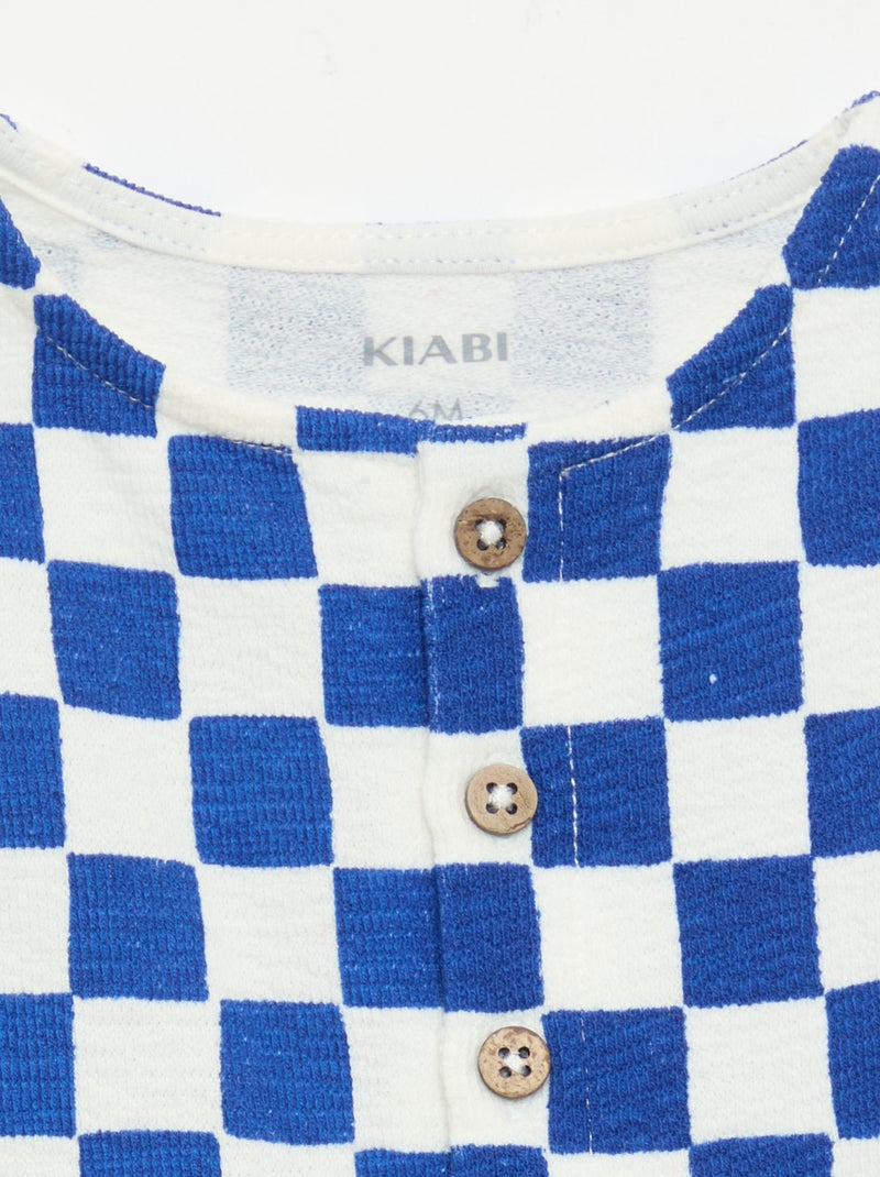 Fato-macaco de bebé em baby Terry xadrez Azul - Kiabi