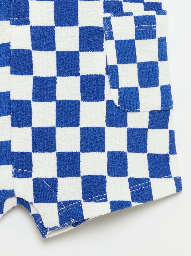 Fato-macaco de bebé em baby Terry xadrez Azul - Kiabi