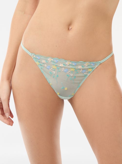 Fio dental com detalhe em tule bordado - Kiabi