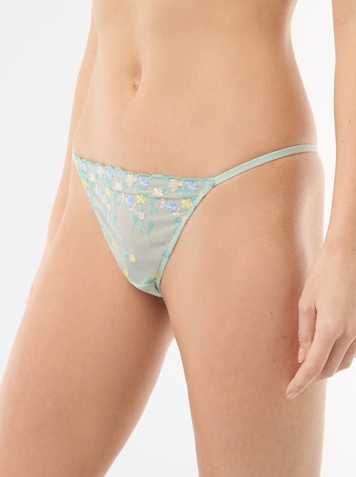 Fio dental com detalhe em tule bordado - Kiabi