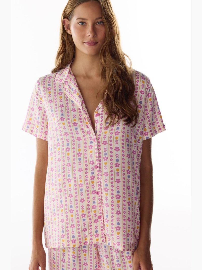 Flora conjunto de pijama com camisa e calça estampado floral, manga curta penti Branco - Kiabi