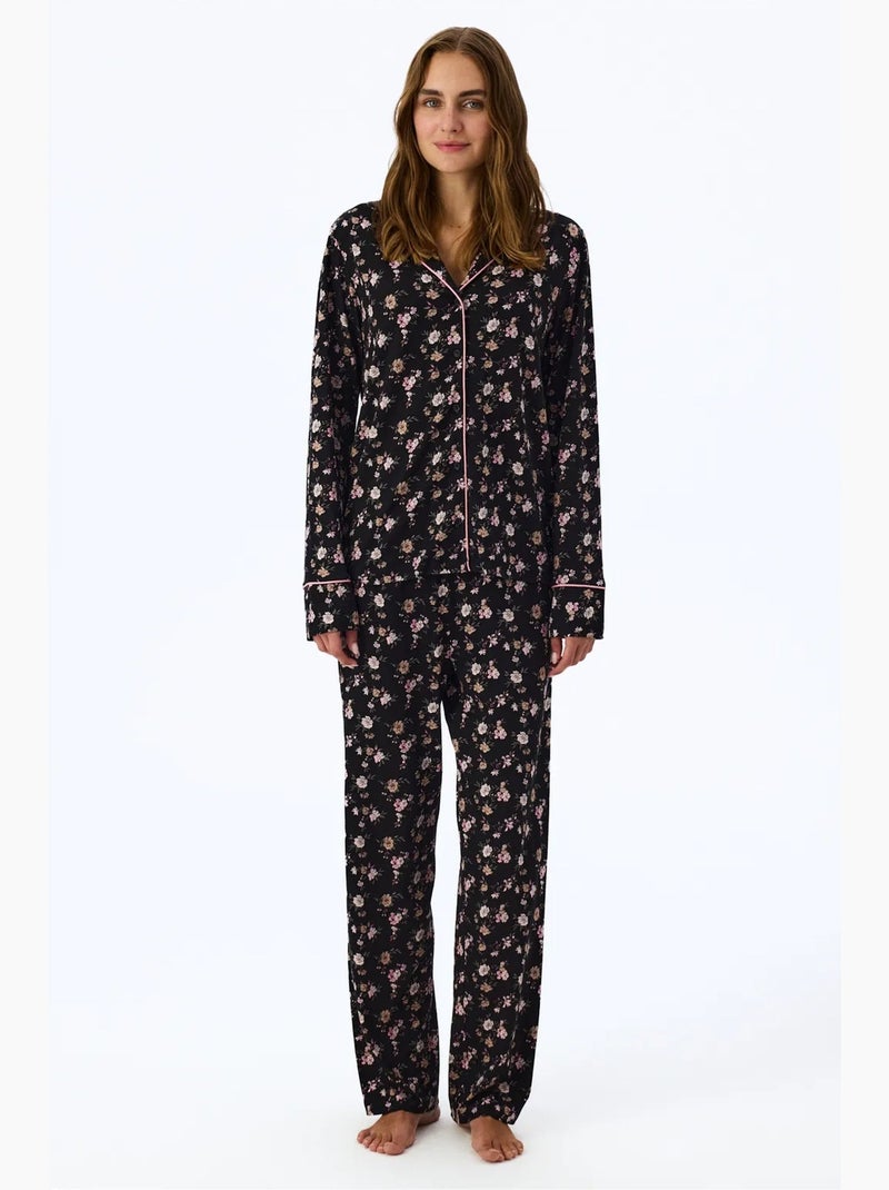 Floral dream conjunto de pijama com camisa e calça de manga comprida penti Preto Branco - Kiabi