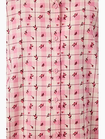 Floral garden conjunto de pijama com camisa e calça xadrez, manga comprida penti