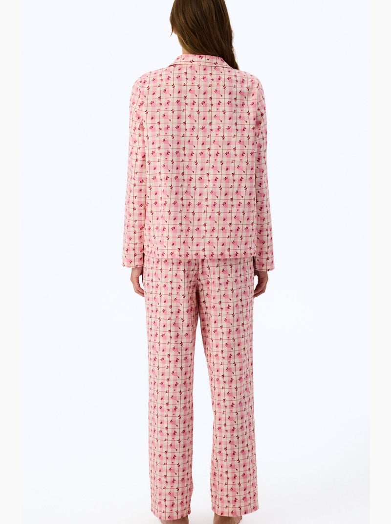 Floral garden conjunto de pijama com camisa e calça xadrez, manga comprida penti Vermelho/Rosa - Kiabi