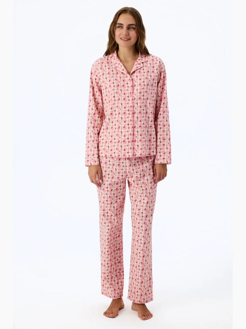 Floral garden conjunto de pijama com camisa e calça xadrez, manga comprida penti Vermelho/Rosa - Kiabi