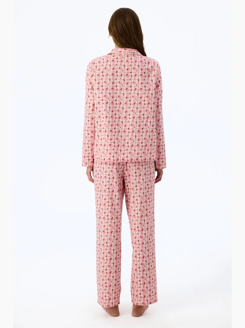 Floral garden conjunto de pijama com camisa e calça xadrez, manga comprida penti Vermelho/Rosa - Kiabi
