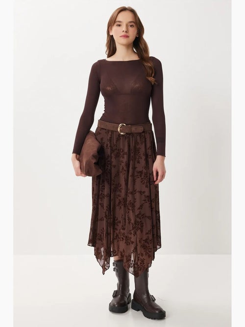 Floral high waist midi a-line skirt with belt istanbul - Kiabi Floral high waist midi a-line skirt with belt istanbul - Kiabi