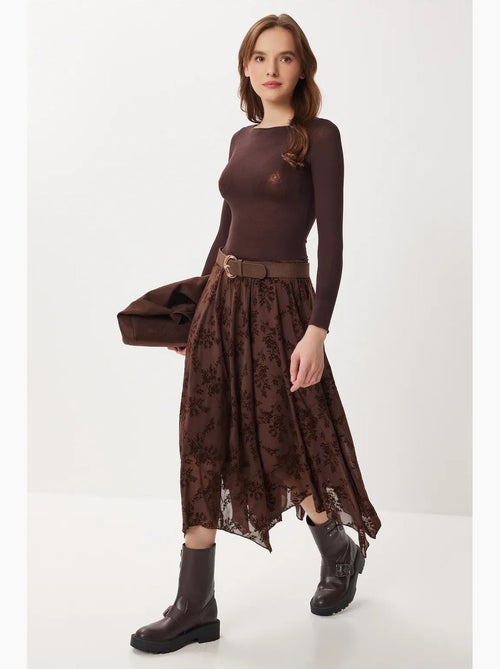Floral high waist midi a-line skirt with belt istanbul - Kiabi Floral high waist midi a-line skirt with belt istanbul - Kiabi