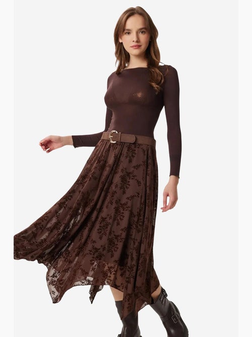 Floral high waist midi a-line skirt with belt istanbul - Kiabi Floral high waist midi a-line skirt with belt istanbul - Kiabi