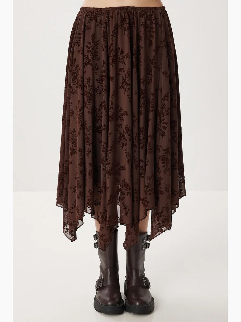 Floral high waist midi a-line skirt with belt istanbul Castanho-chocolate - Kiabi