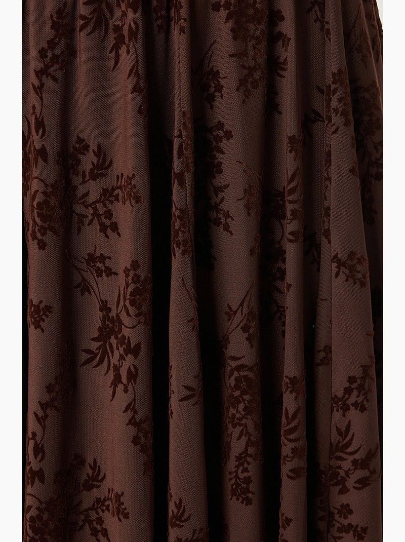 Floral high waist midi a-line skirt with belt istanbul Castanho-chocolate - Kiabi