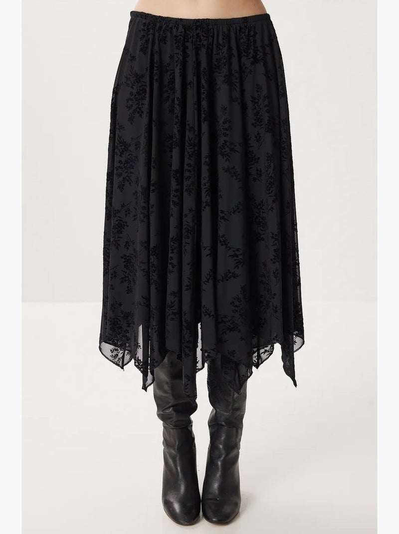 Floral high waist midi a-line skirt with belt istanbul Preto - Kiabi