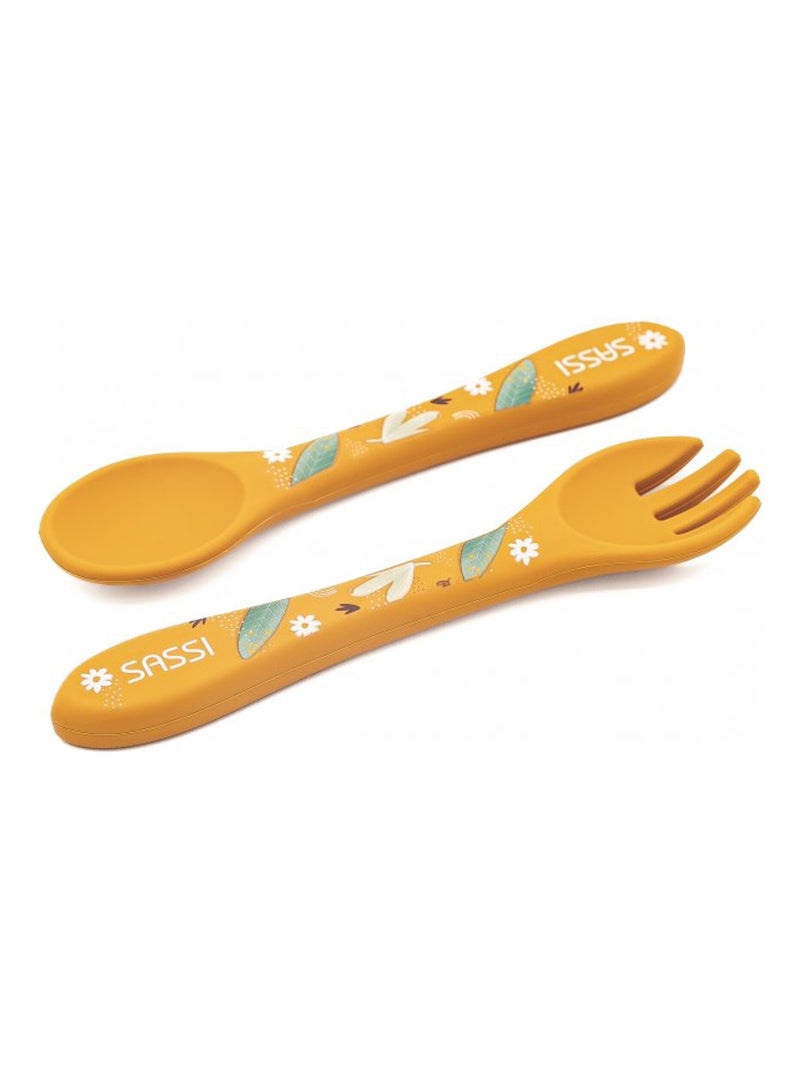 Fourchette et cuillère pour bébé en silicone | sassi junior Laranja - Kiabi