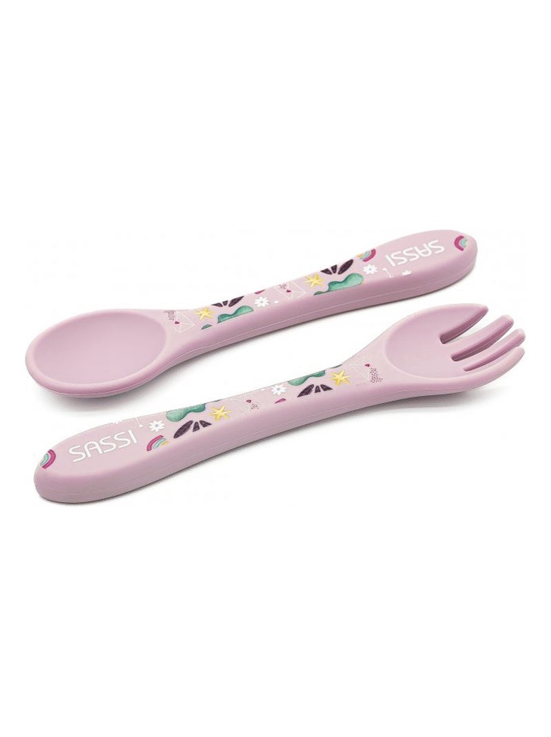 Fourchette et cuillère pour bébé en silicone | sassi junior Rosa - Kiabi