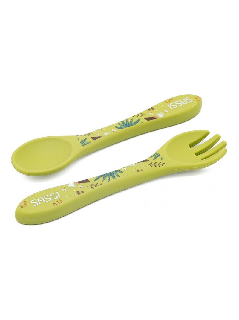 Fourchette et cuillère pour bébé en silicone | sassi junior Verde - Kiabi